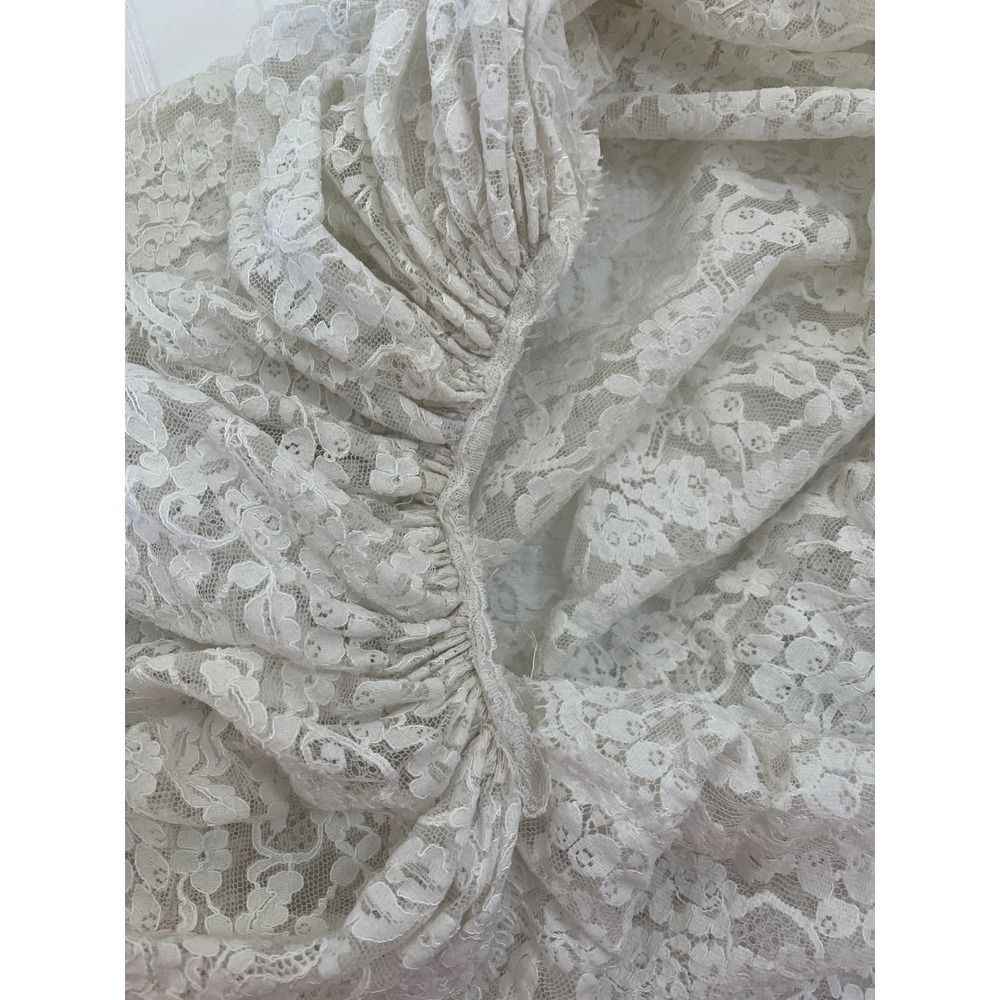 Vintage Lace Wedding Veil Full Length Ivory Floral Scalloped Edge Retro Bridal - Picture 6 of 9